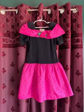 Vintage 90's Girls Black Velvet  & Hot Pink Polka Dot Party Dress Size 6X